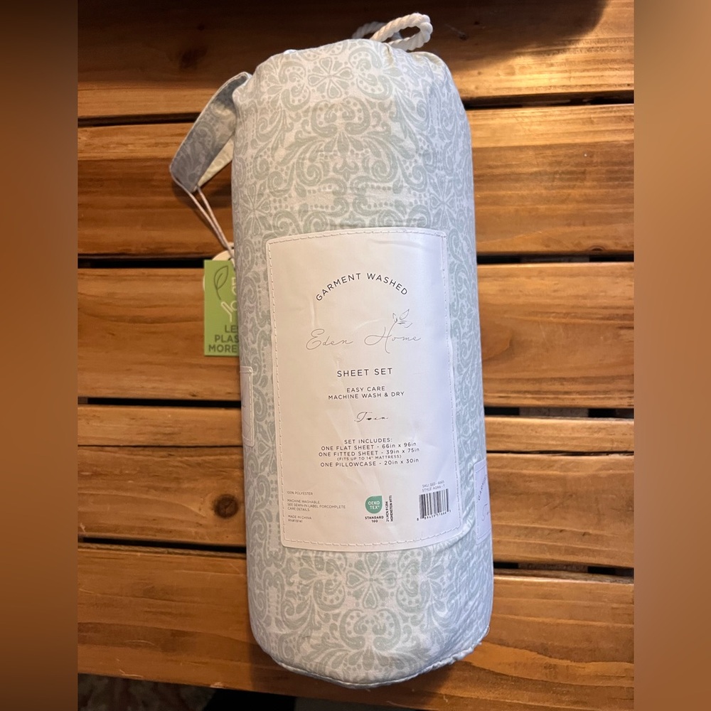 Ellen Home Light Sage Green Twin Sheet Set